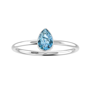 Bisel de Topacio azul cielo Natural de Plata de Ley 925, anillo minimalista de diseñador hecho a mano, regalo para ella, anillo apilable, joyería - Product Image 4