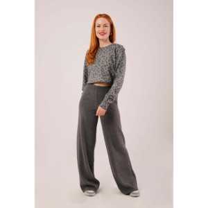 Pantalones de punto antracita al por mayor con cintura acanalada y pierna ancha de talle alto, característica antipilling - Product Image 6