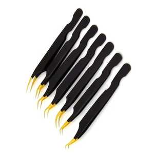 Nouveauté : Pince à épiler professionnelle en acier inoxydable noir pour extensions de cils, pointe or rose, durable, forte adhérence, précision - Product Image 5