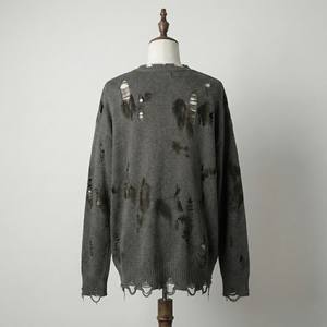 Winter Streetwear Sweatshirt Regular Fit Ripped Hole Knitwear Safety Pin Detail Vintage <b>Oil</b> Stain Dirty Effect Digital Pullover - Product Image 2