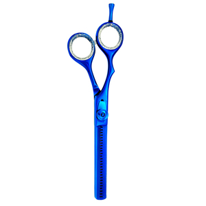 Tijeras de pelo de Color azul, tijeras de adelgazamiento de 5,75 pulgadas, tijeras de adelgazamiento de peluquero de acero inoxidable alemán con anillo de goma elegante - Product Image 5