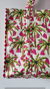 Bolsa de Algodón Acolchada de Palma Tropical Hecha a Mano Ecológica para Bolsa de Viaje Rosa Cierre Abierto Verano Vacaciones Playa Shopper Regalo - Product Image 4