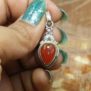 Collier pendentif en argent sterling 925 avec pierre précieuse naturelle cornaline rouge, motif feuille fait main, bijou ethnique bohème vintage, cadeau - Product Image 3