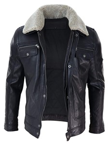 Nueva chaqueta de cuero genuino negra de moda Slim Fit con cuello de lana Cuatro bolsillos Thin High Street Style Precios de fábrica - Product Image 6