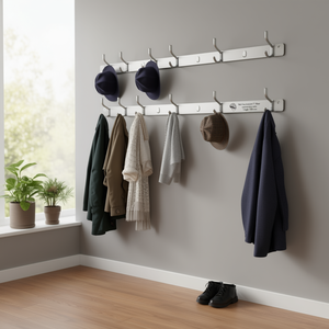 <b>Wall</b> Coat Rack Aluminum F1 Silver 10 Hat and Coat <b>Hooks</b> Length 1250mm - Product Image 3