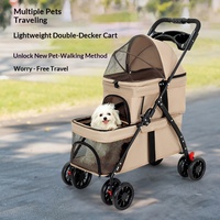 Poussette double pour animaux de compagnie avec deux compartiments séparés, des capots en maille et un cadre pliable pour chats et petits chiens