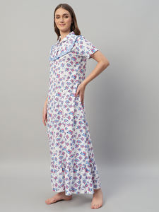 Camisón Elegante de Encaje y Algodón para Mujer, con Estampado Floral, Cuello Redondo, Transpirable, para Otoño, Primavera y Verano - Product Image 3