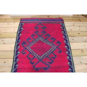 พรมตุรกีวินเทจขนาด 3.3x11 ฟุต, พรมปูพื้น, พรมขนสัตว์สีแดง - Product Image 3