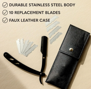 ANAAIF Kit de rasoir droit en acier inoxydable pour hommes avec étui en cuir en poudre pour l'épilation du corps et le barbier - Product Image 5