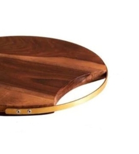 Plateau rond décoratif en bois avec poignée en métal pour servir dans les fêtes de restaurant Plateau pour entrées et collations - Product Image 3