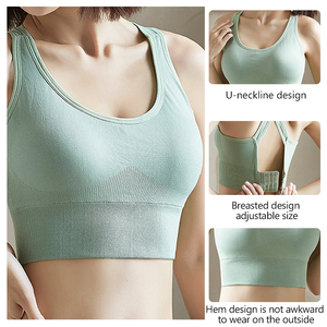 Soutien-gorge de sport Simple pour femmes Chenille broderie grande taille dos nu haut court avant Logo respirant 100% coton soutien moyen - Product Image 5