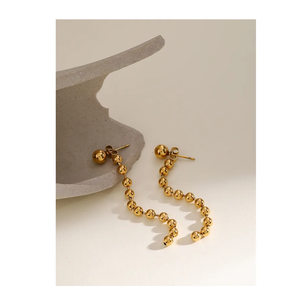 Mode Boucle D'oreille Unique Premium 18k Or En Acier Inoxydable Avant et Arrière Ronde Perle Chaîne Boucles D'oreilles Ronde Perle Gland Boucle D'oreille - Product Image 1