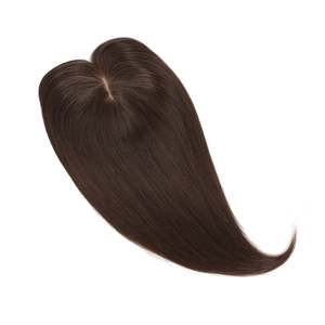 Topper de cheveux humains Remy bouclés avec frange, brun foncé # Base mono tissée à la main pour femmes (lot de 2) - Product Image 2