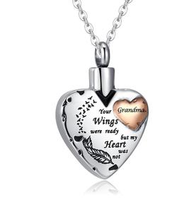 สร้อยคอโกศสแตนเลสสตีลของคุณย่าสำหรับใส่เถ้าหัวใจจี้สำหรับใส่เถ้ากระดูกขี้เถ้าเครื่องประดับสำหรับผู้หญิงกำหนดขนาดได้เอง - Product Image 1