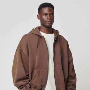 Sweat à capuche zippé intégral 100% coton personnalisé noir fermeture éclair respirant polaire Street Wear brodé uni teint sweat à capuche - Product Image 1