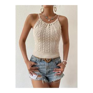Blusa da donna senza maniche con cinturino scollato con cinturino in maglieria - Product Image 3