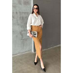 Falda de Gabardina Teñida Color Camel con Borlas - Camel - Product Image 2