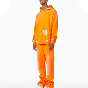 Pantalon baggy survêtements Streetwear Boxy Fit coton pull couleur unie deux pièces pantalons de survêtement et sweat à capuche ensemble hommes survêtement - Product Image 4