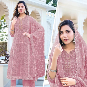 Kurti Formal de Secado Rápido con Pantalón, Diseño Recto para Fiesta, con Bordado Pesado en el Interior - Product Image 1