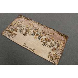 Vintage 2x3.7 ft Rug, Small Turkish Rug, <b>Brown</b> Yellow Southwestern <b>Wool</b> Rug - Product Image 2