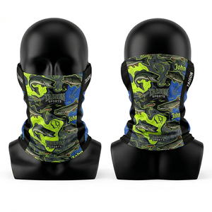 Cache-cou de pêche pour hommes en tissu respirant GSM Premium Polyester Spandex, vert et bleu, avec imprimé poisson sur panneau latéral et logo personnalisé par sublimation - Product Image 1