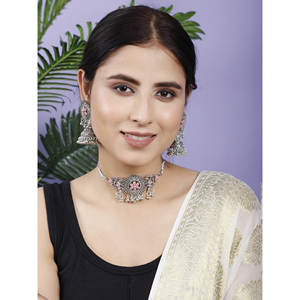 GS Pink Round Center Flower Choker Elegant <b>Wedding</b> <b>Accessory</b> - Product Image 2