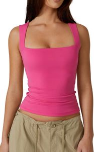 Women's Formal Square Neck Workout Crop Tank <b>Tops</b> Longline Sports <b>Bra</b> <b>Built</b>-<b>In</b> Shelf Knitted Yoga <b>Bra</b> Padded Square Workout Tank - Product Image 2
