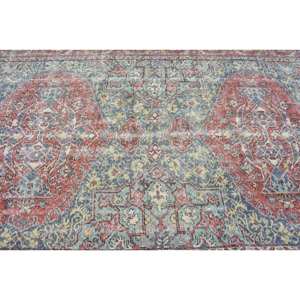 Vintage Turkish Rug 5.9 X 11ft <b>Red</b> Blue Flat Weave Wool Carpet with <b>Latex</b> Backing Patchwork Pattern for Living Room Decorations - Product Image 5