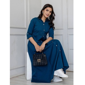 Robe mi-longue en coton d'excellente qualité, élégante et confortable pour le bureau ou les brunchs du week-end, disponible à un prix abordable - Product Image 1