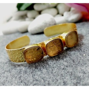 Brass Gold Plated Fashion Cuff <b>Bracelets</b> with Gemstones Elegant Jewelry Accessory - Product Image 5