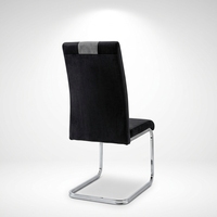 Chaise de salle à manger cantilever moderne en cuir PU noir avec cadre chromé et dossier matelassé sans accoudoirs pour la maison, la salle à manger ou l'hôtel