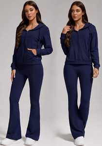 Ensemble deux pièces pour femme, style Y2K rétro, athleisure, sportswear, sweat à capuche évasé et pantalon bootcut imprimé, respirant pour l'hiver - Product Image 3