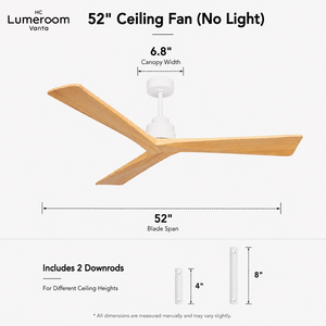 52 Inch Modern Solid Wood <b>Ceiling</b> <b>Fan</b> No Light <b>with</b> <b>Remote</b> Control, Quiet Reversible DC Motor for Living Room - Product Image 6