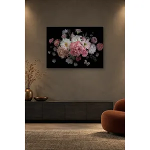 Impression sur toile Fida rose avec rose et papillon sur fond noir - Product Image 5
