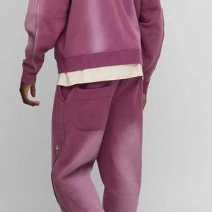 Conjunto Deportivo para Hombre, Sudadera con Capucha y Pantalones Deportivos Acampanados, Conjunto de Sudadera con Capucha Estampada Desgastada, Conjuntos Deportivos de Algodón para Invierno, Lavado Ácido Decolorado al Sol - Product Image 5