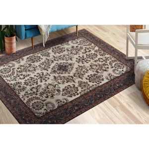 พรมลายดอกไม้สีน้ำตาลผสมผสานผ้าขนสัตว์แบบตุรกีสไตล์อูชัก พร้อมแผ่นรองหลังทำจากยางพารา เป็นมิตรต่อสิ่งแวดล้อม - Product Image 1