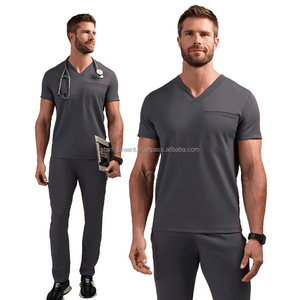 High Quality Men Scrub <b>Set</b> Fashionable Medical Uniforms New Style Woven Spandex Scrub Suits Medical Nursing Customized Color - Product Image 4
