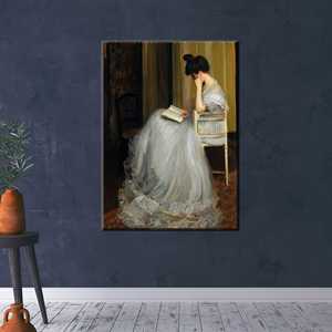 Toile imprimée : Art de la lecture, représentant une dame élégante, Décoration victorienne vintage, Prêt à accrocher - Product Image 1