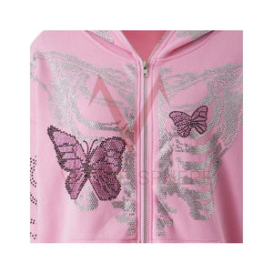 Cotton Blended Custom Hoodies Embroidered Custom Men Rhinestone Hoodie Double <b>Zip</b> up <b>Hooded</b> Heavyweight Rhinestone Hoodie - Product Image 2