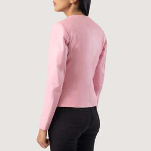 Manteau d'hiver rose sans col à double boutonnage en cuir de vachette et peau de mouton PU léger, personnalisable avec logo, pour un style tendance – Collection Automne - Product Image 6