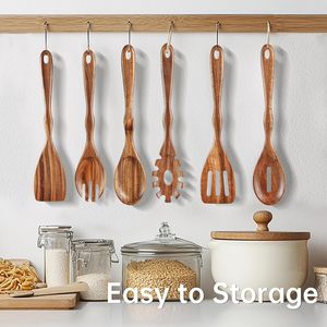 Wholesale Eco-Friendly Natural Wooden Cooking Utensils Set Kitchen Tools Including Spoon <b>Fork</b> Spatula Pasta Server Spoons - Product Image 6