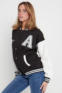 2024 nuevo diseño de moda negro chenilla bordado manga de cuero lana cuerpo bombardero béisbol Varsity chaqueta tejida - Product Image 5