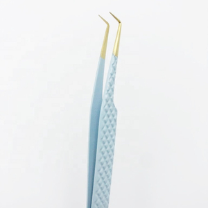 Pinzas de extensión de pestañas con agarre de diamante de 90 grados personalizadas más vendidas, acero inoxidable sólido recubierto de polvo en oro con etiqueta privada - Product Image 4