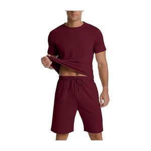 2025 haut hommes 100% coton à manches courtes été survêtement t-shirt et short ensemble avec 2 poches respirant haute qualité Premium - Product Image 3