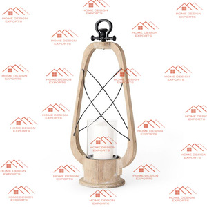 2024 nueva llegada linterna Color Natural hecho a mano de madera enmarcada con vidrio diseñado conjunto de 3 linterna para Navidad - Product Image 2