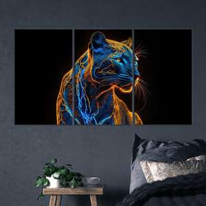 Surreal Panther Printed <b>Canvas</b> Artwork: Elegant <b>Animal</b> Print Decor,SET OF 3 <b>CANVAS</b> - Product Image 1
