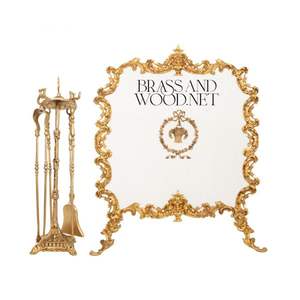 Parasol de Chimenea de Latón Dorado Estilo Barroco de Lujo y Juego de Herramientas a Juego - Product Image 1