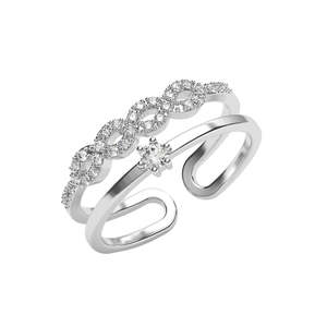 Anillos de Plata de Ley 925 de Primera Calidad para Mujer, Diseño Geométrico con Diamantes, Chapado en Rodio, Tecnología de Incrustación - Product Image 1