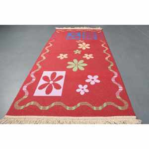 Alfombra Turca de 2.6x5.3 pies, Alfombra Pequeña Vintage, Alfombra Ombré Roja y Verde - Product Image 2