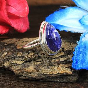 Vente en gros d'anneaux en argent sterling 92,5 avec pierre précieuse tanzanite naturelle de forme poire - Product Image 2